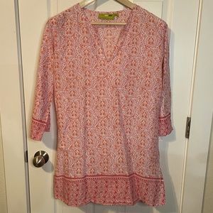 Rock Flower Paper lightweight pink/orange boho 3/4 sleeve tunic top sz M